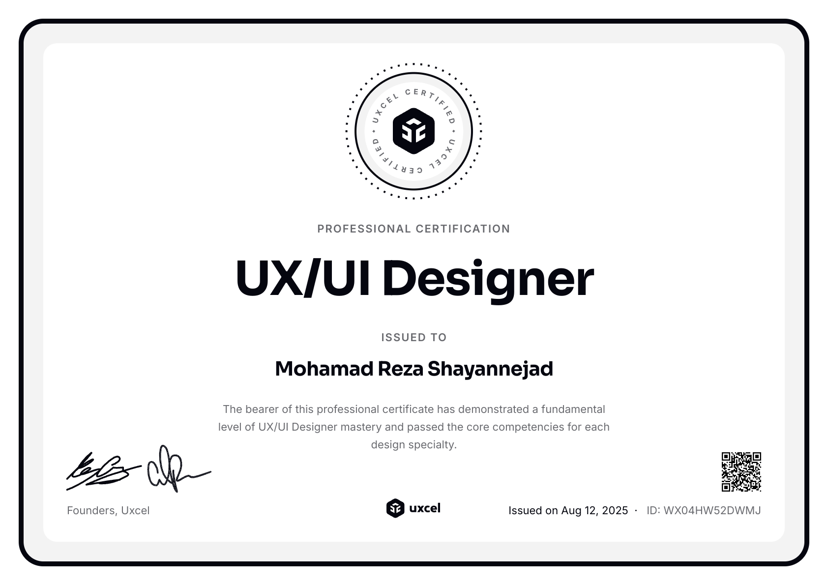 Mohamad Shayannejad's certificate